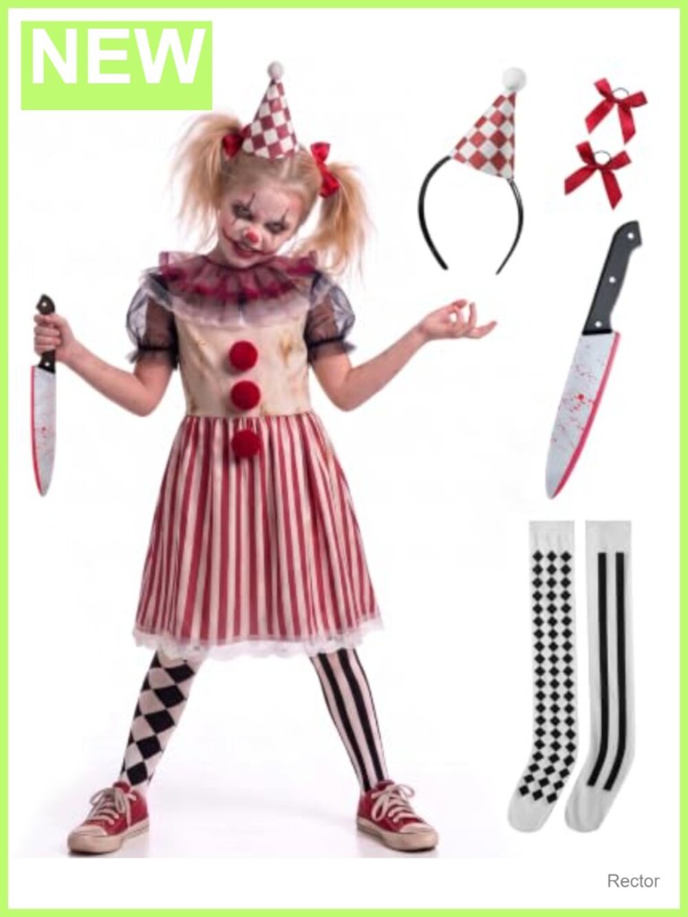 Girls Scary Killer Clown Halloween Costume Set